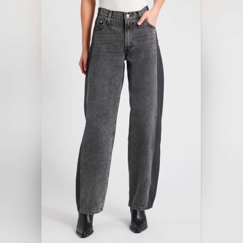 Levi's Premium Stripe Baggy Dad Mid Rise Straight Jeans, 24x30, Satin Spats, NWT